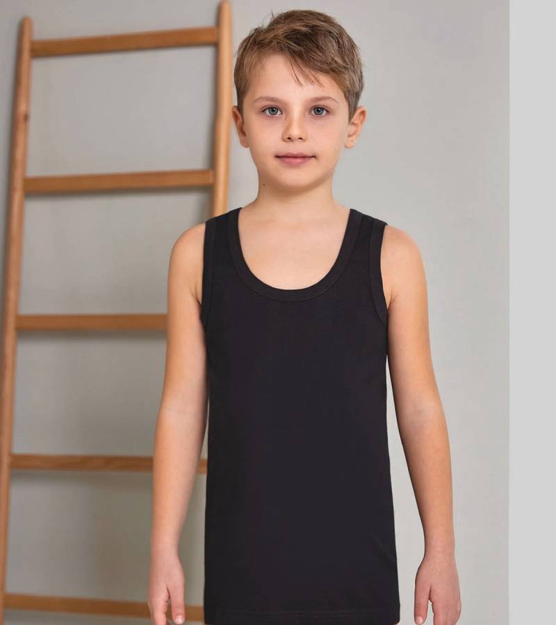 Ärmelloses Jungen-Unterhemd in Schwarz aus weicher Baumwolle – bequem, klassisch und vielseitig